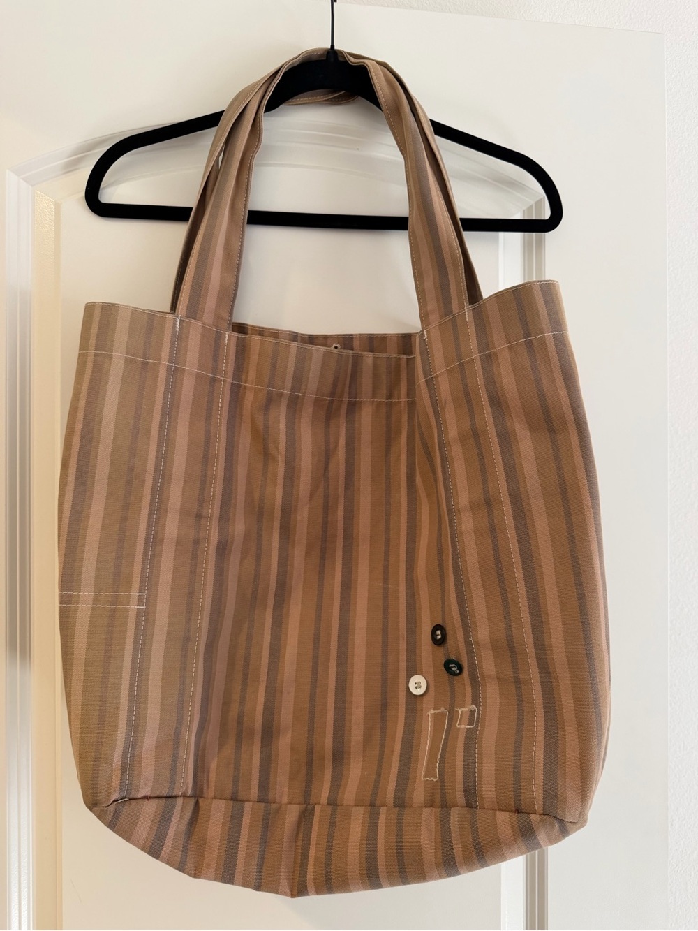 Vintage Rogan NYC Denim Striped Brown Canvas Tote Bag - Picture 4 of 4